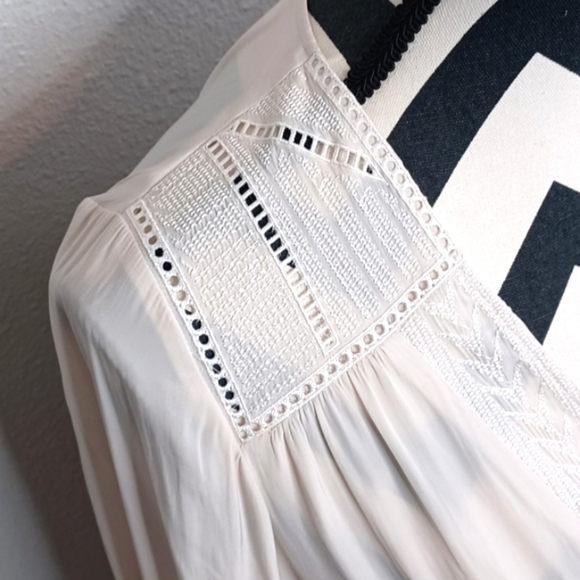 Ramy Brook Embroidered V-Neck Satin Long-Sleeve Blouse - Picture 13 of 14